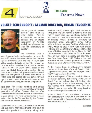 Volker Schlondorff, By Siraj Syed, Festival News, 27 Nov 07.jpg